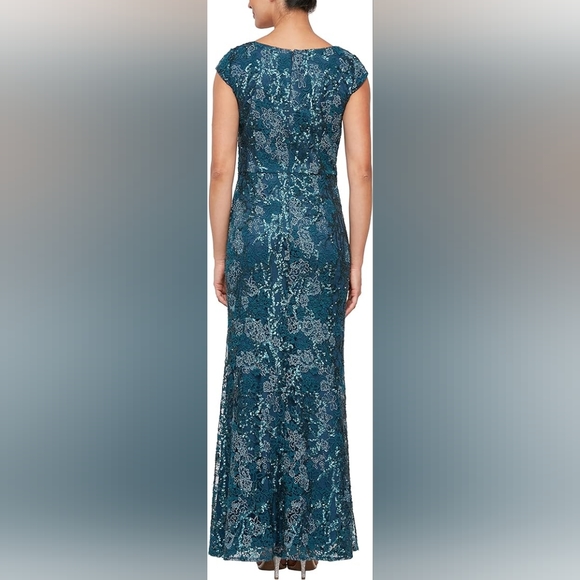 Alex Evenings Long Embroidered Cap Sleeve Dress - Picture 2 of 6